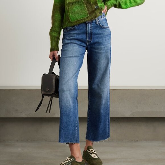 MOTHER Denim - Mother Rambler Jeans Mid Rise Ankle Fray Blue Denim Wide Leg 24"x27" Size 24